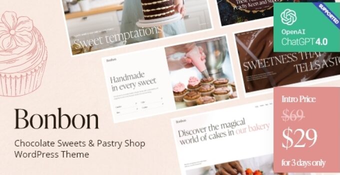 Bonbon – Chocolate Sweets & Pastry Shop WordPress Theme + AI