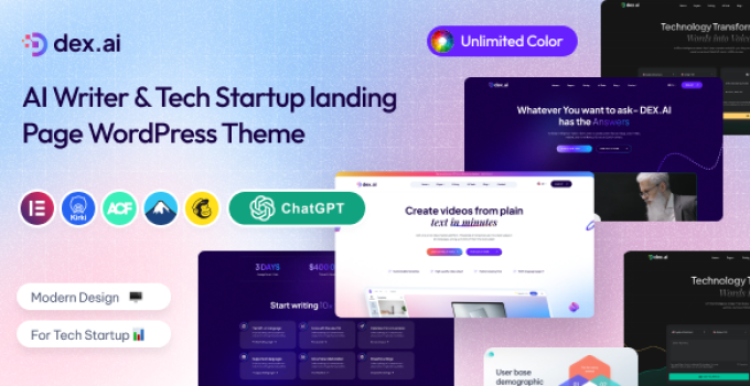 Dexai – AI Writer & Tech Startup WordPress Theme
