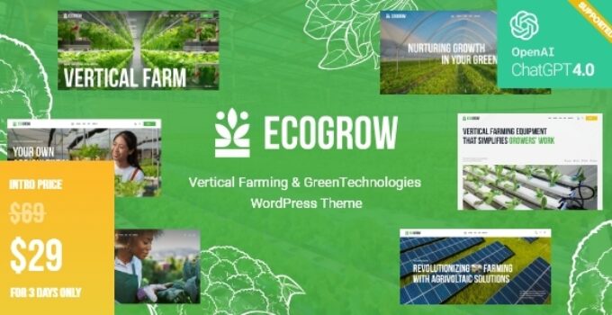 EcoGrow – Vertical Farming & Green Technologies WordPress Theme + AI