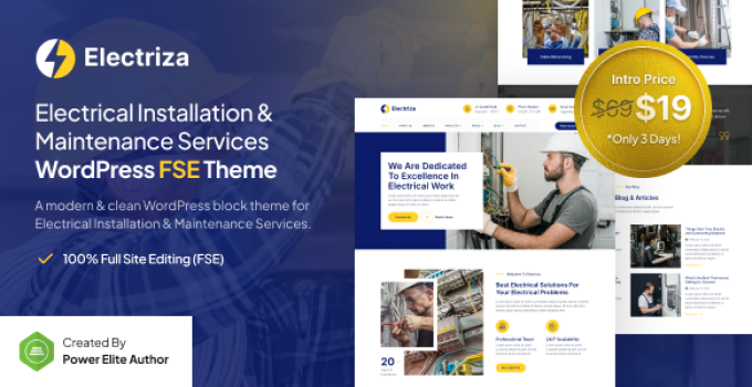 Electriza – Electrical Installation & Maintenance Services FSE WordPress Theme