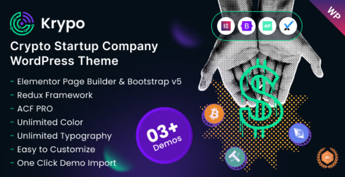 Krypo – Crypto Coin Startup Elementor WordPress Theme